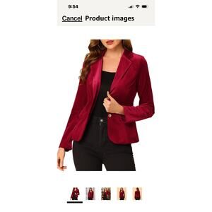 Allegra K Velvet Blazer Jacket Size Small Burgundy Stretch Two-Button